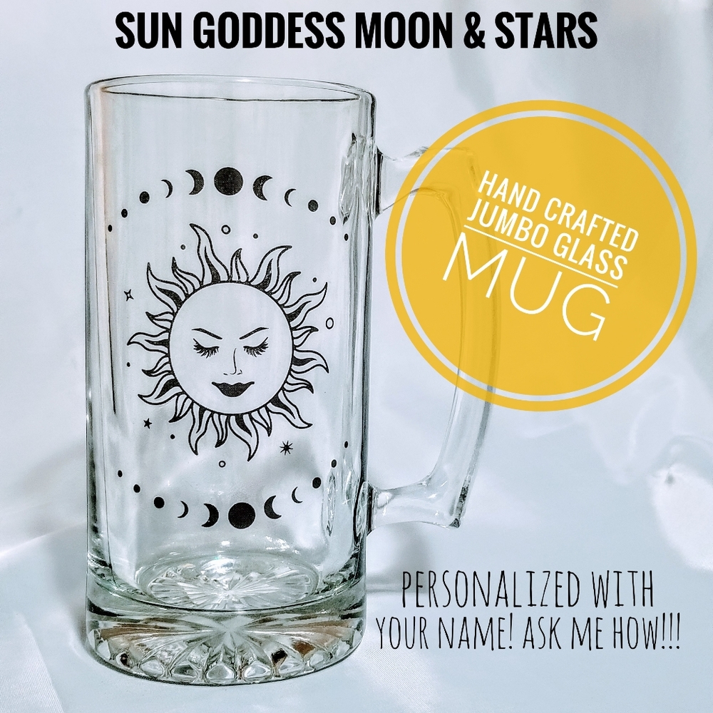 JUMBO Sun Goddess Glass Beer Beverage Mug 26 oz